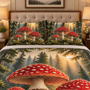 Woodland Red Mushroom Quilt Set mockup 3