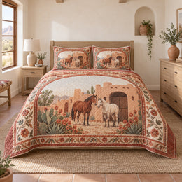 Terracotta Stable Horse Western Ranch Quilt Set