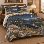 Texas armadillo Hill Country quilt set left view with diamond quilting
