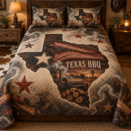 Texas BBQ Brisket Quilt Set | Rustic Bedding Gift for Pitmasters