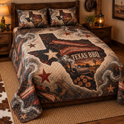 Texas BBQ brisket quilt set, left angled view