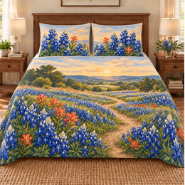 Texas Bluebonnet Meadow Quilt Set | Spring Bedding & Gift for Texas Flower Lovers