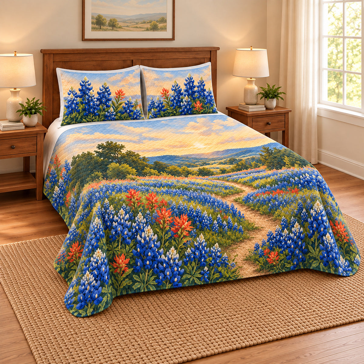 Left view of Texas Bluebonnet Meadow Quilt Set