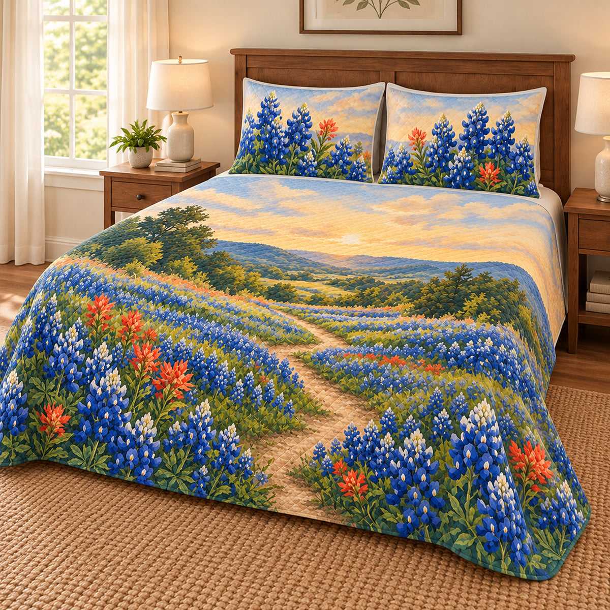 Right view of Texas Bluebonnet Meadow Quilt Set