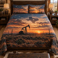 Texas Oilfield Sunset Quilt Set | Western Bedding Gift for Oilfield Workers