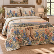 Texas wildflower boots quilt set left view with diamond quilting