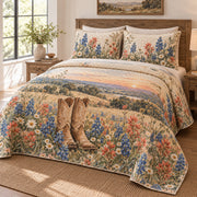 Texas wildflower boots quilt set right view with diamond quilting
