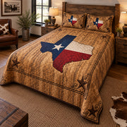Right angle of elongated Texas woodgrain flag quilt set with diamond stitching