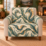 Tidal Dragon Ribbons sofa cover on a beige armchair