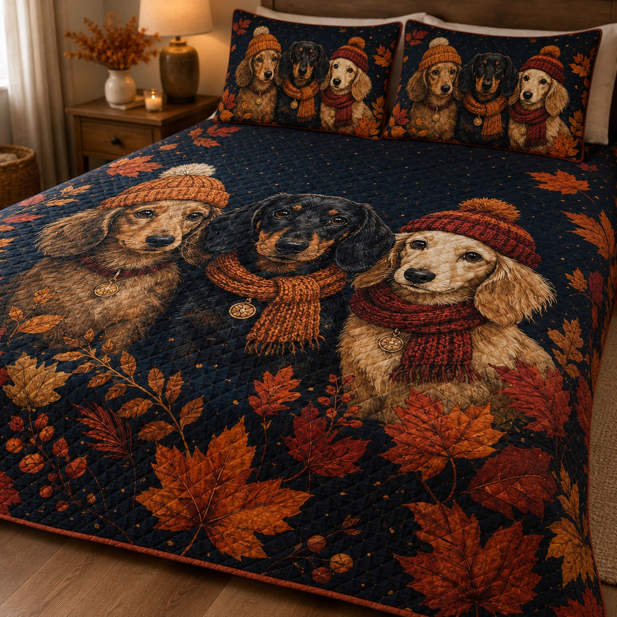 Autumn Dachshund Trio Fall Leaves Quilt Set – additional view 3