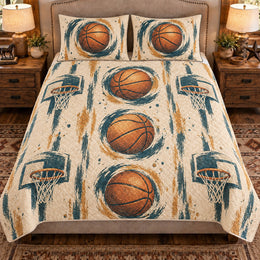 Basketball Quilt Set, Painted Ball Studies, Gift for Basketball Fans