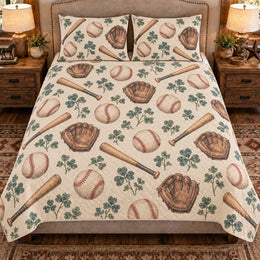 Baseball Quilt Set, Baseball Clover Scatter, Gift for Baseball Fans