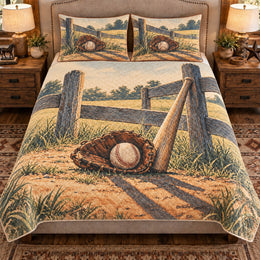 Baseball Quilt Set, Sandlot Fence Sunlight, Gift for Baseball Fans
