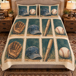 Baseball Quilt Set, Baseball Equipment Windows, Gift for Baseball Fans