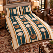 Elevated left-angle view AI mockup of the Baseball Striped Keepsakes baseball quilt set with two coordinating printed pillow shams.