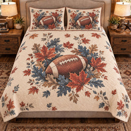 American Football Quilt Set, Football Autumn Leaves, Gift for Football Fans