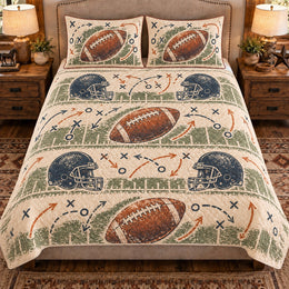 American Football Quilt Set, Football Chalk Playbook, Gift for Football Fans