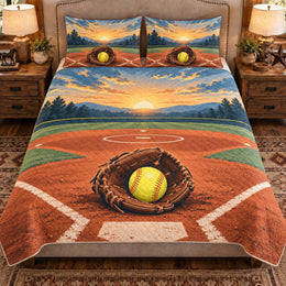 Fastpitch Softball Quilt Set, Softball Diamond Sunrise, Gift for Softball Players