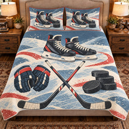 Ice Hockey Quilt Set, Hockey Equipment Cabinet, Gift for Hockey Players