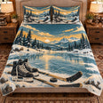 Ice Hockey Quilt Set, Hockey Frozen Pond, Gift for Hockey Players