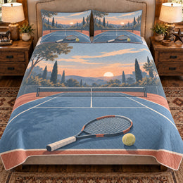 Tennis Quilt Set, Tennis Court Morning, Gift for Tennis Players