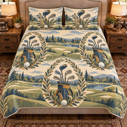 Golf Quilt Set, Golf Clubs Botanical, Gift for Golf Lovers, Sports Bedding