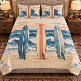 Surfing Quilt Set, Surfboard Morning Lineup, Gift for Surfers