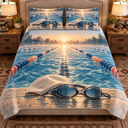 Competitive Swimming Quilt Set, Pool Lane Dawn, Gift for Swimmers
