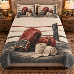 Boxing Gloves Still Life Quilt Set, Gift for Boxing Lovers, Sports Bedding