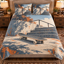 Street Skateboarding Quilt Set, Skateboard Stair Study, Gift for Skateboarders