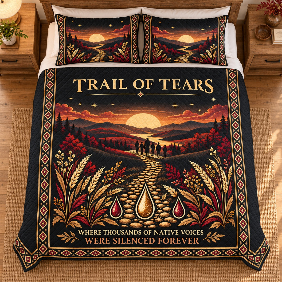 Trail of Tears quilt set overhead view