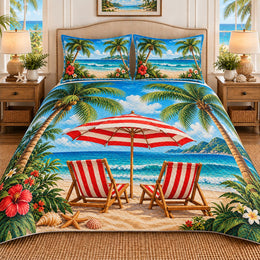 Tropical Beach Chairs Quilt Set, Coastal Gift for Beach Lovers