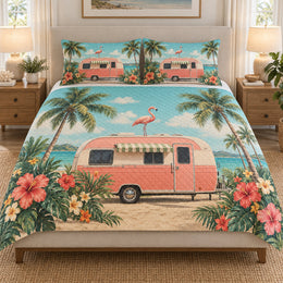 Tropical Flamingo Camper Beach Quilt Set