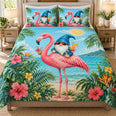 Tropical Flamingo Gnome Summer Quilt Set