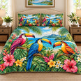 Tropical Toucan Quilt Set, Rainforest Bedding Gift for Bird Lovers