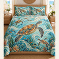 Ornamental Sea Turtle Quilt Set, Turquoise Ocean Bedding, Gift for Turtle Lovers