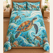 Sea turtle quilt set view from above