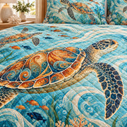 Sea turtle printed artwork and diamond stitching detail