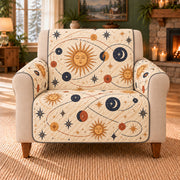 Twilight Orbit Links sofa cover on a beige armchair