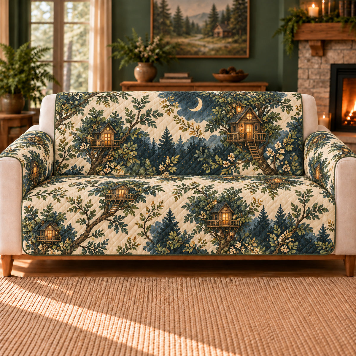 Twilight Treehouse Scatter sofa cover on a beige sofa