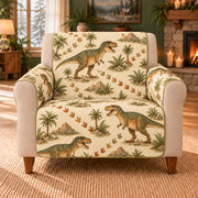 Tyrannosaur Track Trail sofa cover on a beige armchair