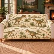 Tyrannosaur Track Trail sofa cover on a beige sofa