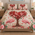 Couple Flamingo Rose Heart Quilt Set