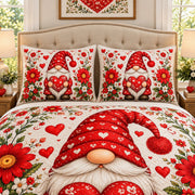 Valentine gnome heart floral quilt set, view 2, AI-generated product mockup