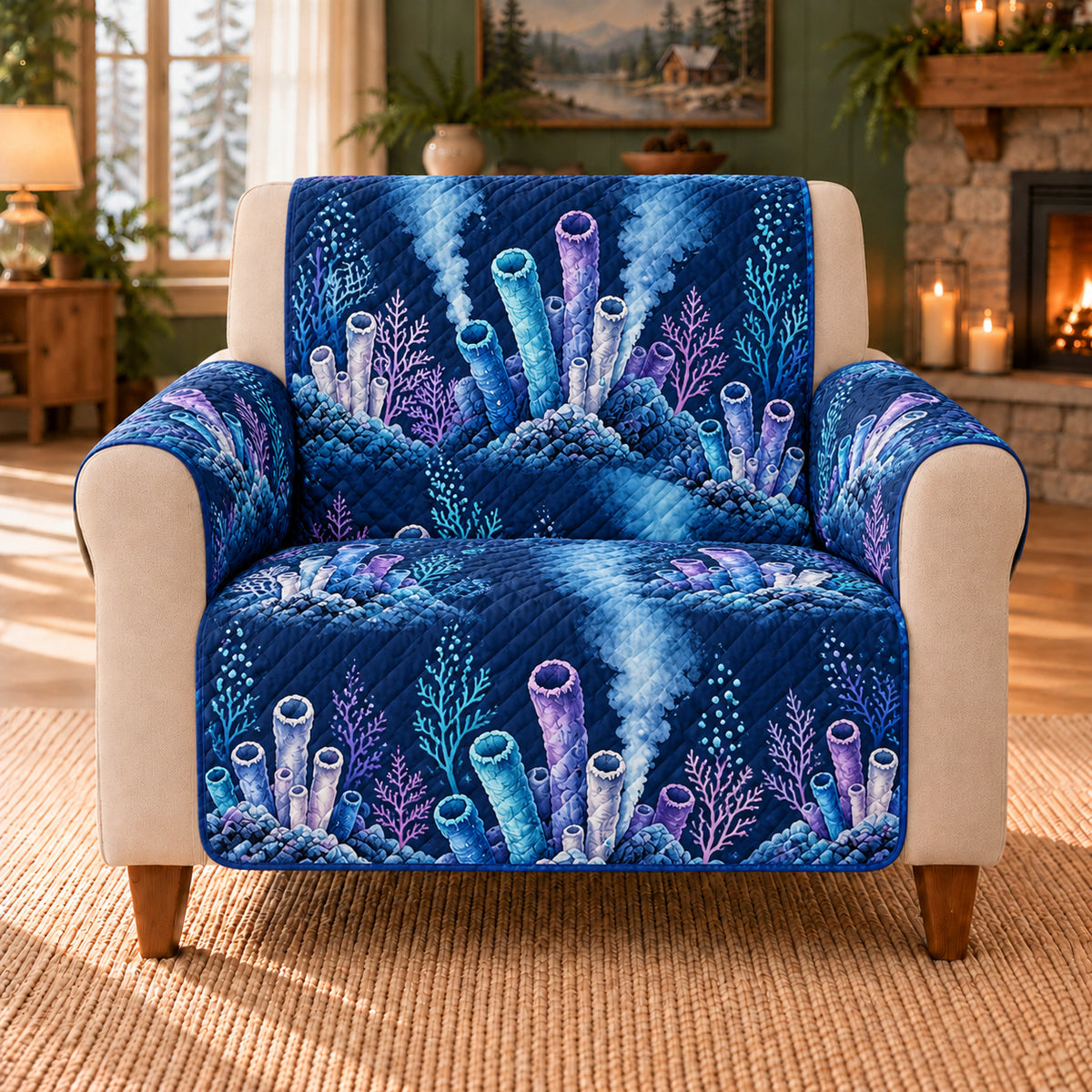 Vent Garden Frieze sofa cover on a beige armchair