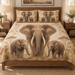 Vintage Elephant Family Safari Quilt Set