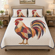 Vintage-inspired Rooster Floral Country quilt design with coordinating pillow shams