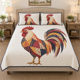 Vintage-inspired Rooster Floral Country Quilt Set