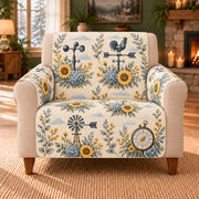 Weather Instrument Sprigs sofa cover on a beige armchair