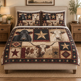 Western Cow Star Farmhouse Quilt Set